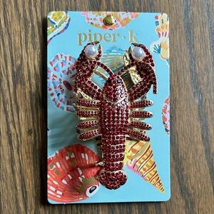 Piper K Red Rhinestone Lobster Hair Clip with Pearls
